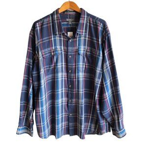 Eddie Bauer Men’s Button Up Plaid Shirt XXL Deep Indigo Long Sleeve NWT …